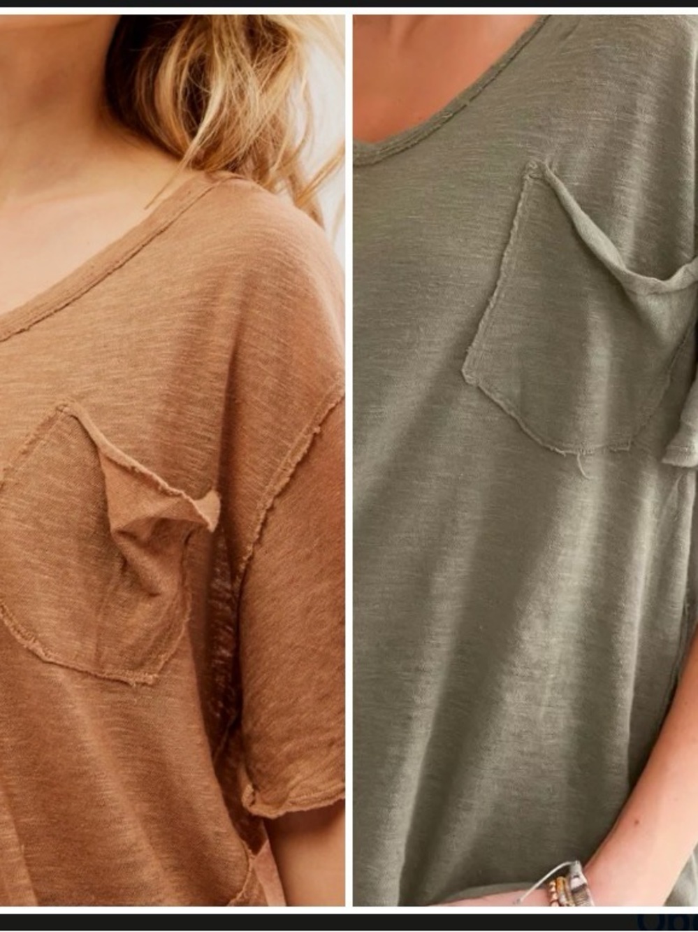 Two Free People All I Need Women's Oversized V-Neck Pocket Linen Blend Tees